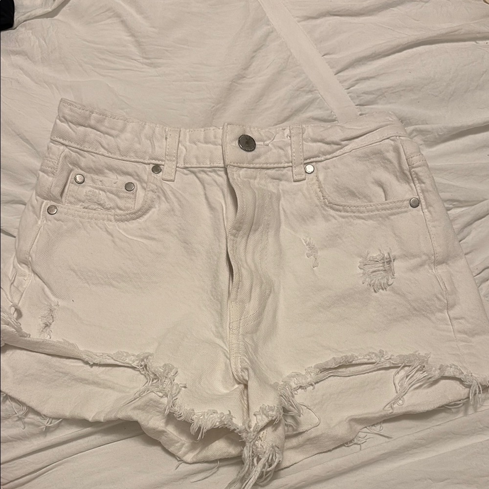 Zara Mid-rise White Jean Shorts